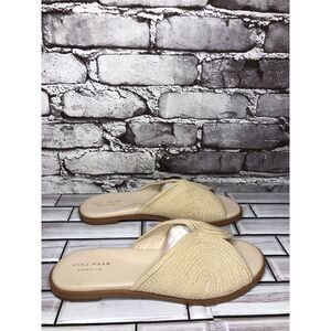 Cole Haan Grand Os Beige Cream Fabric Slides Sandals Women Sz 8B US/39EU
